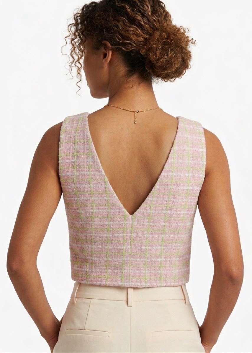 ZARA– Checked Tweed Button-Up Vest