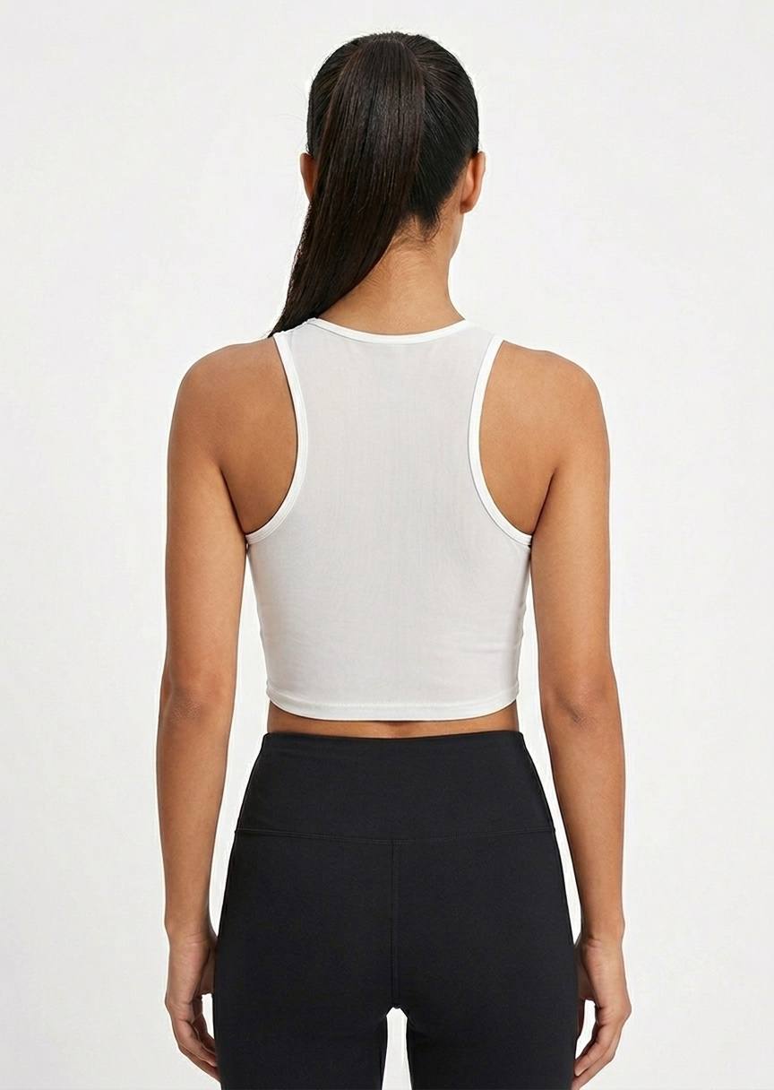 Women's Criss-Cross Lace-Up Athletic Crop Top - White Fitness Tank