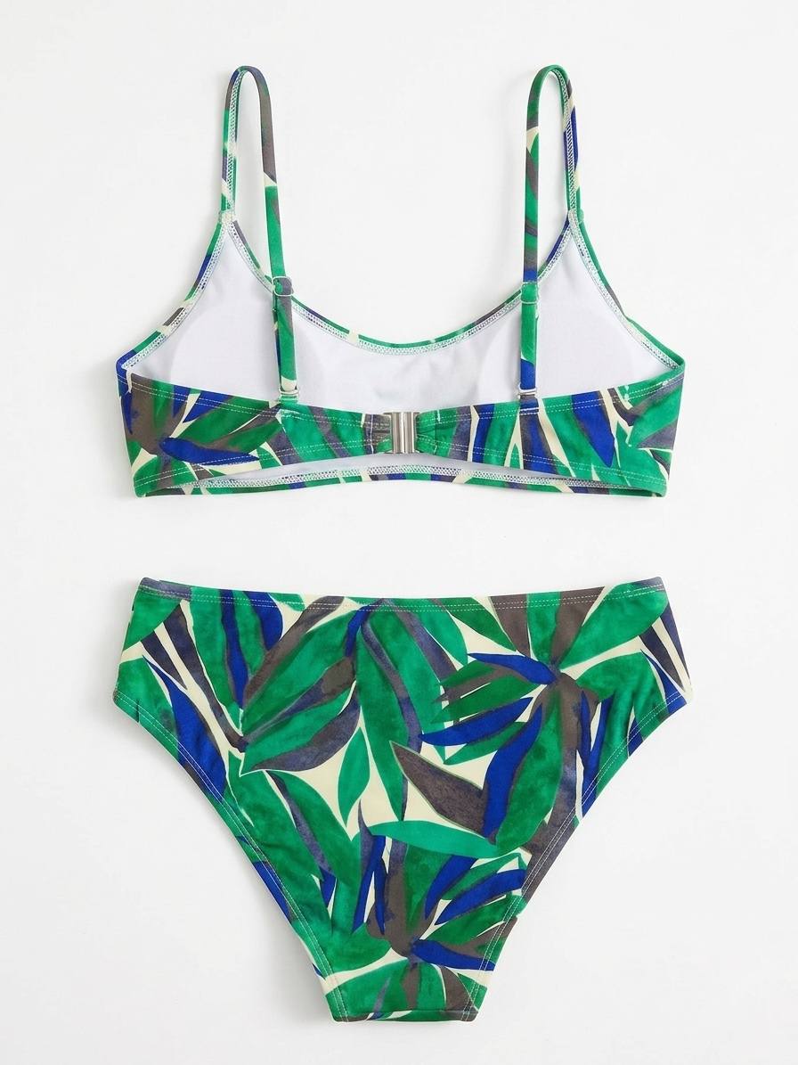 Splash Tropical Leaf Print Bikini Set