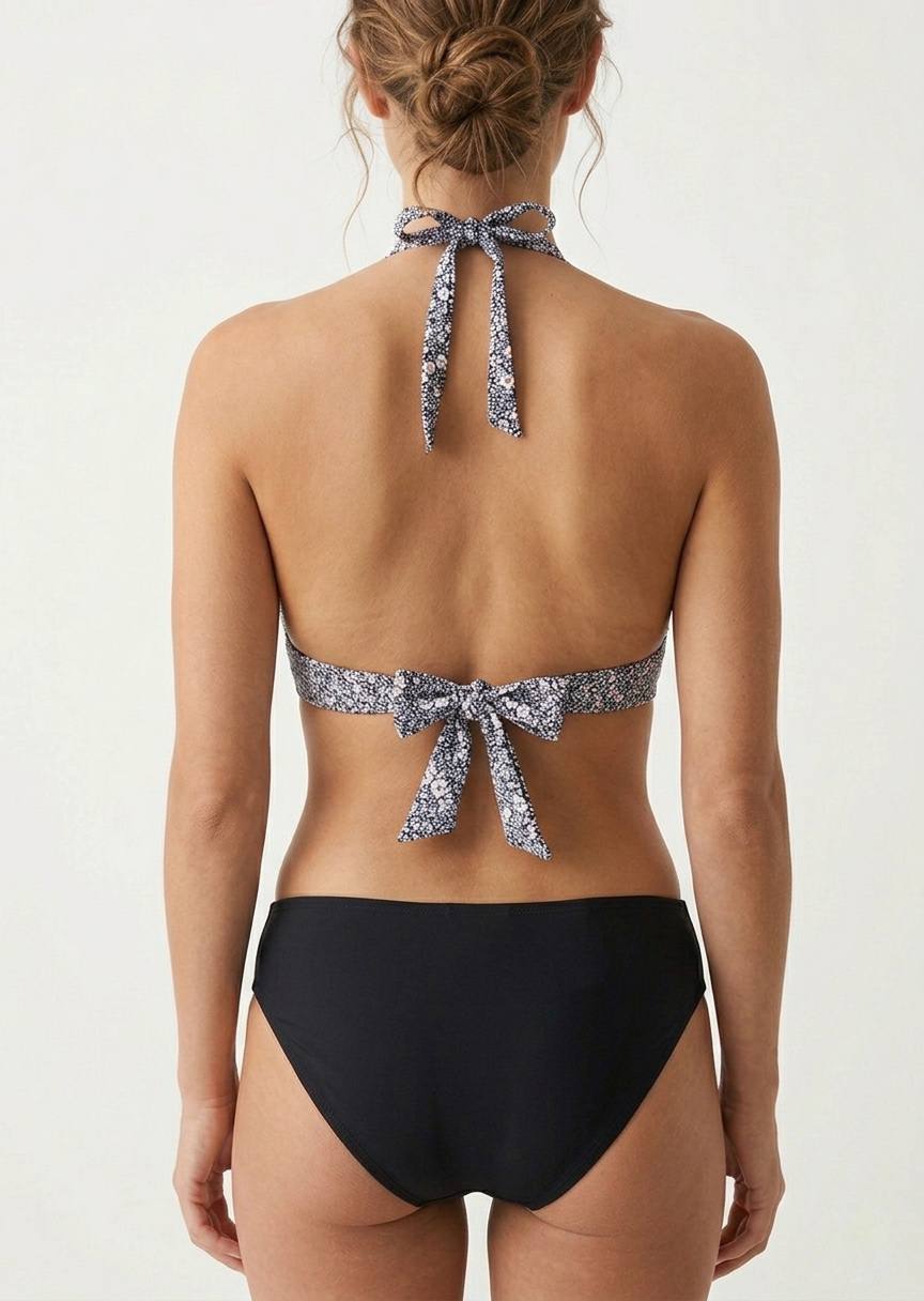 Floral Print Halter Bikini with Mixed Bottom Set