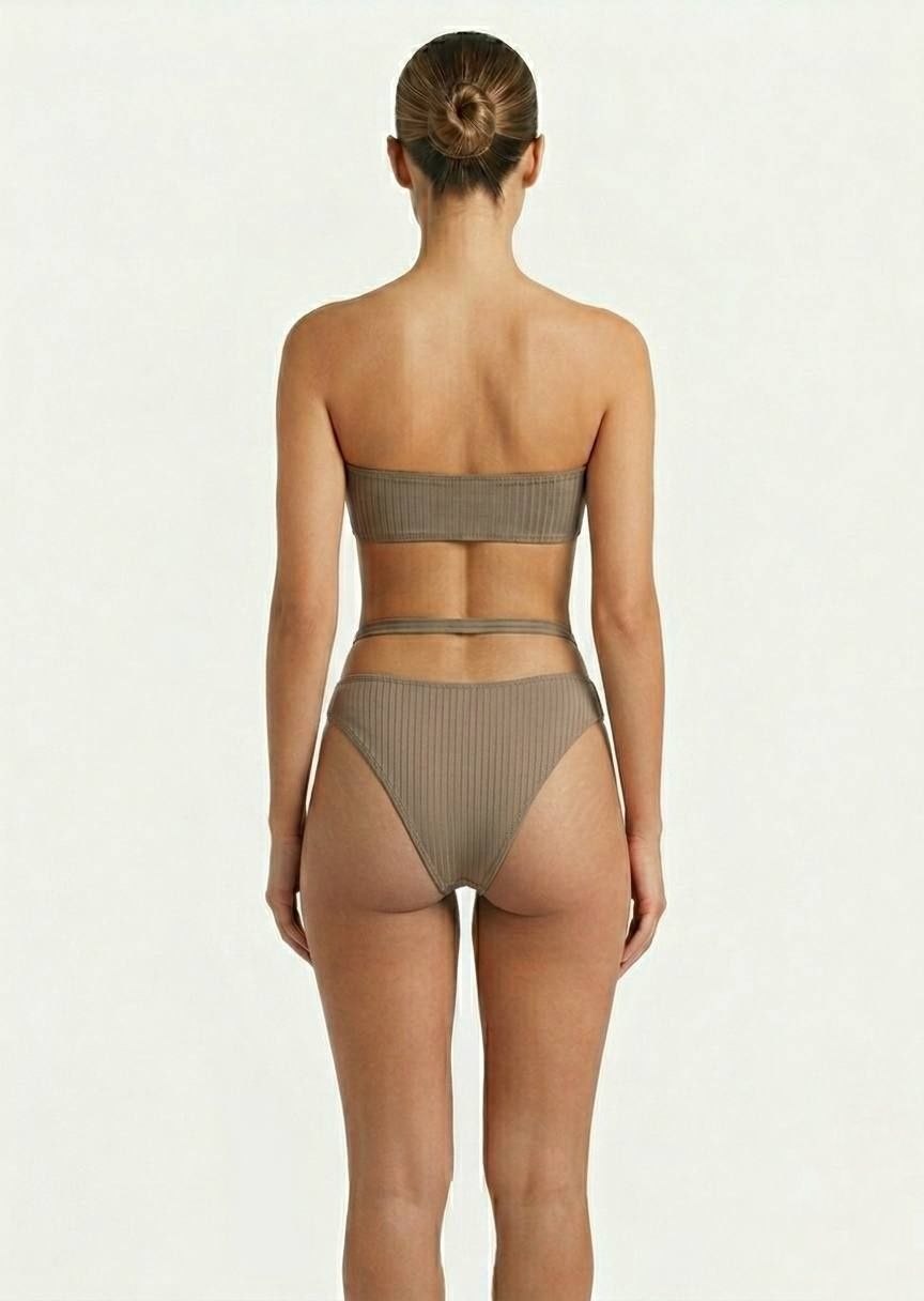 SHEIN Ribbed Bandeau Bikini Set with Criss-Cross Strappy Bottoms