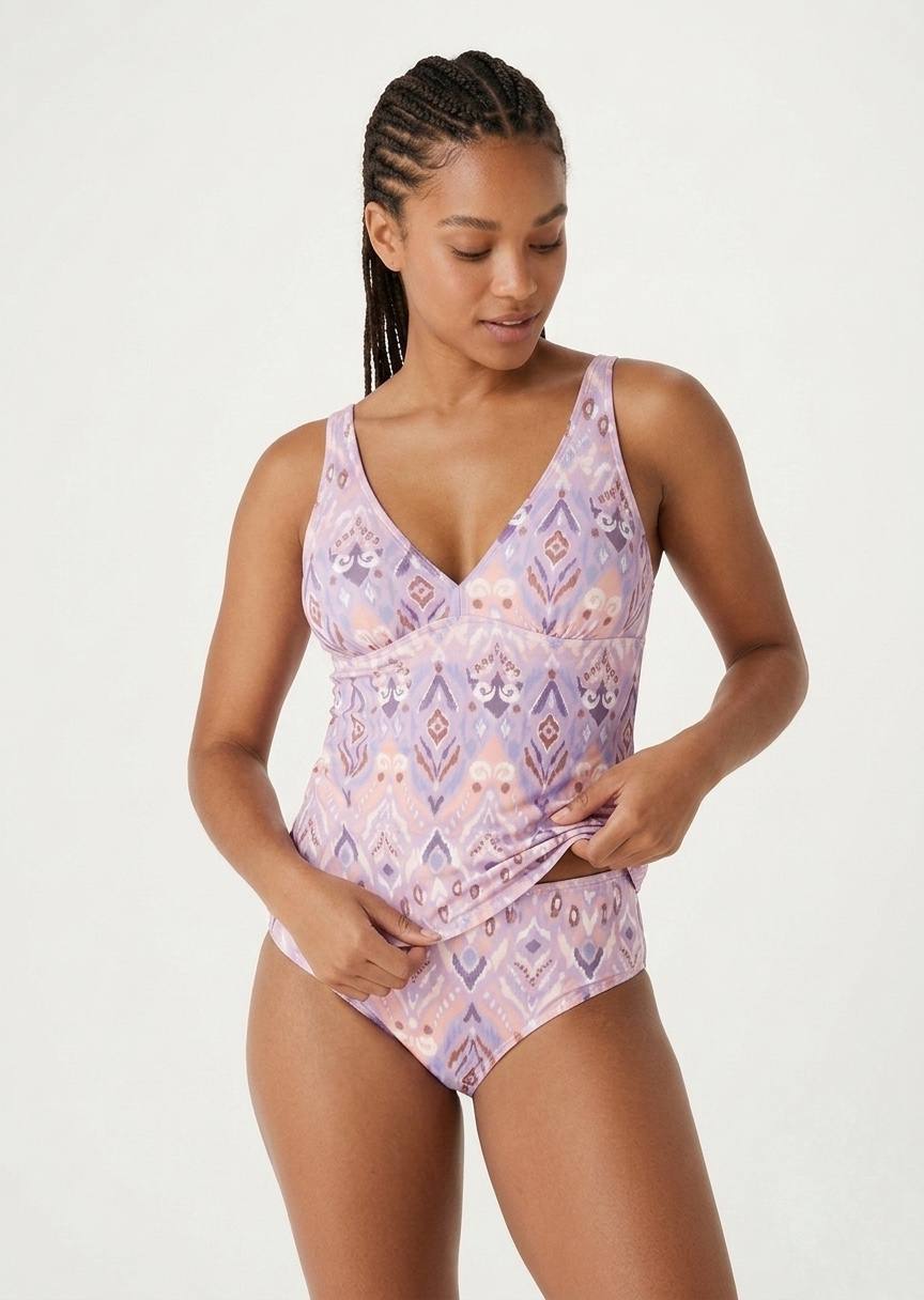 TU BRAND Women’s V-Neck Tankini Set with Boho Ikat Print
