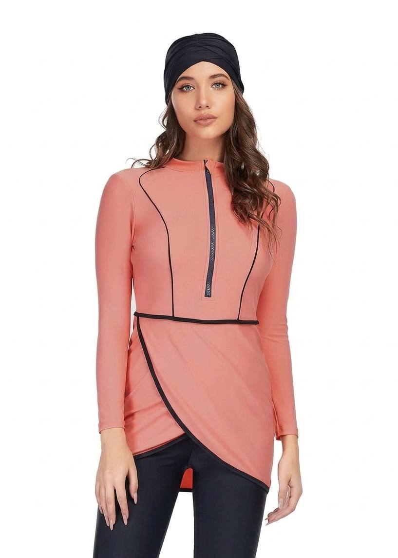 SHEIN Modest Zip-Front Long Sleeve 3-Piece Swimwear Set .