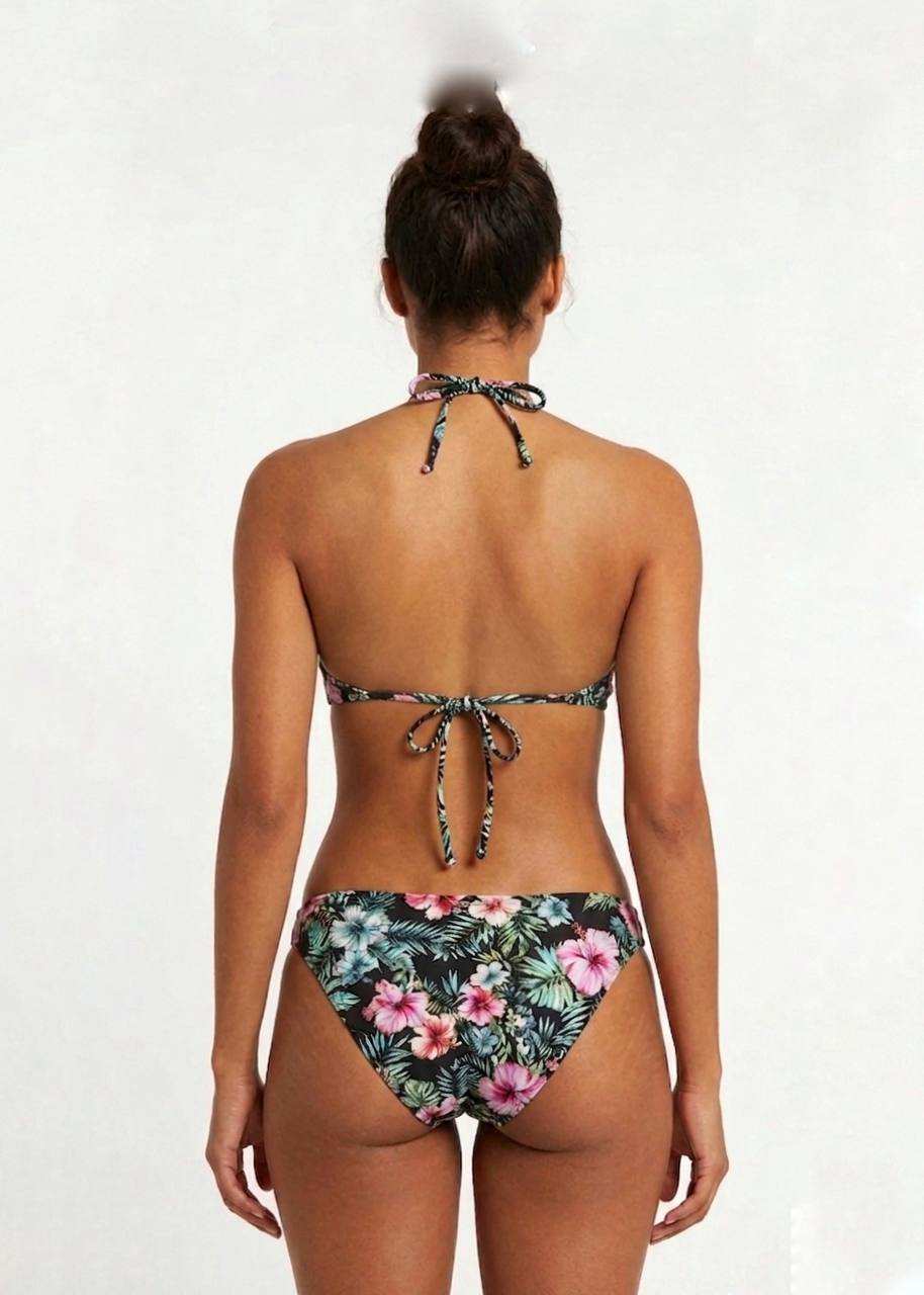 Tropical Hibiscus Floral Halter Triangle Bikini Set