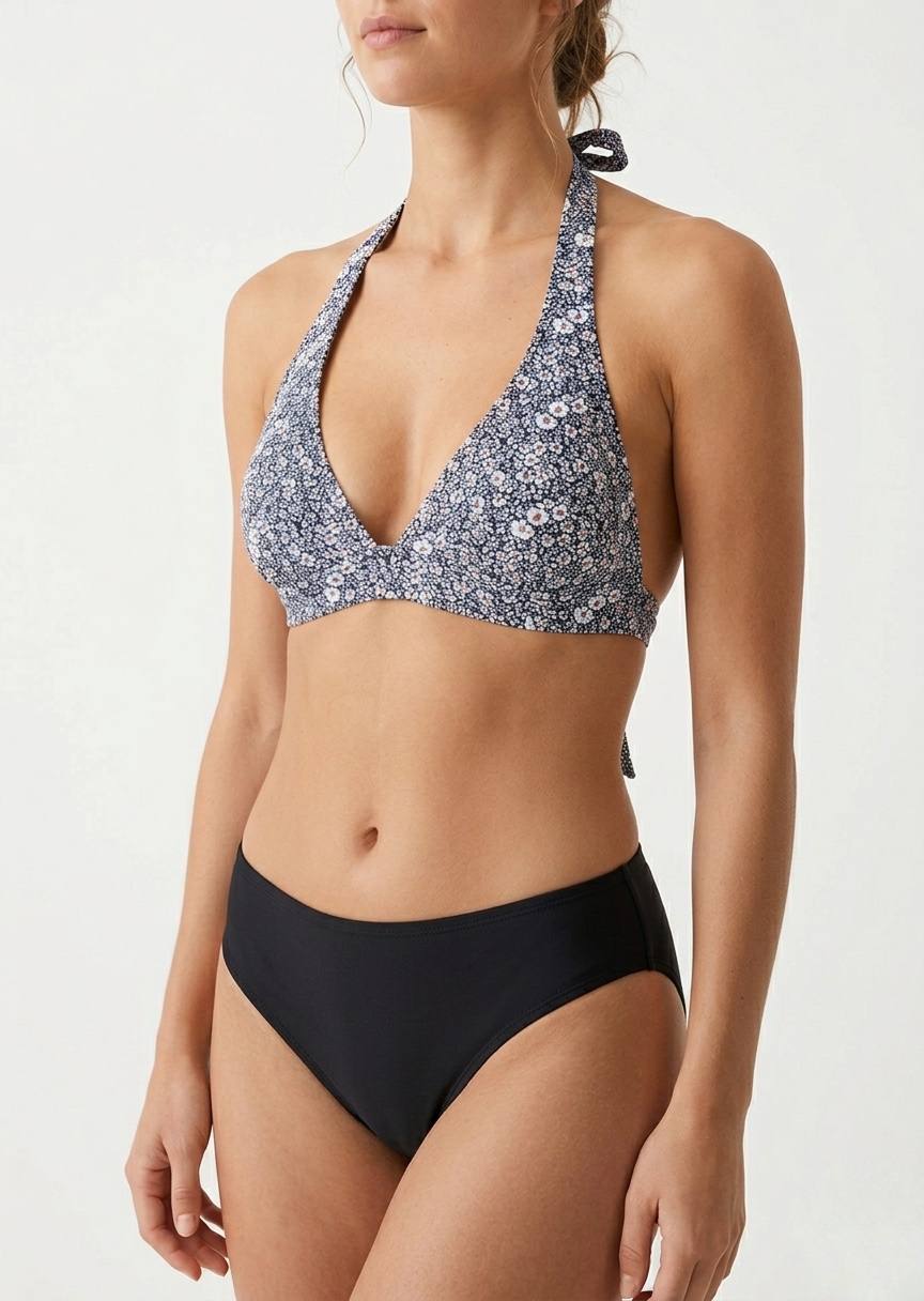 Floral Print Halter Bikini with Mixed Bottom Set