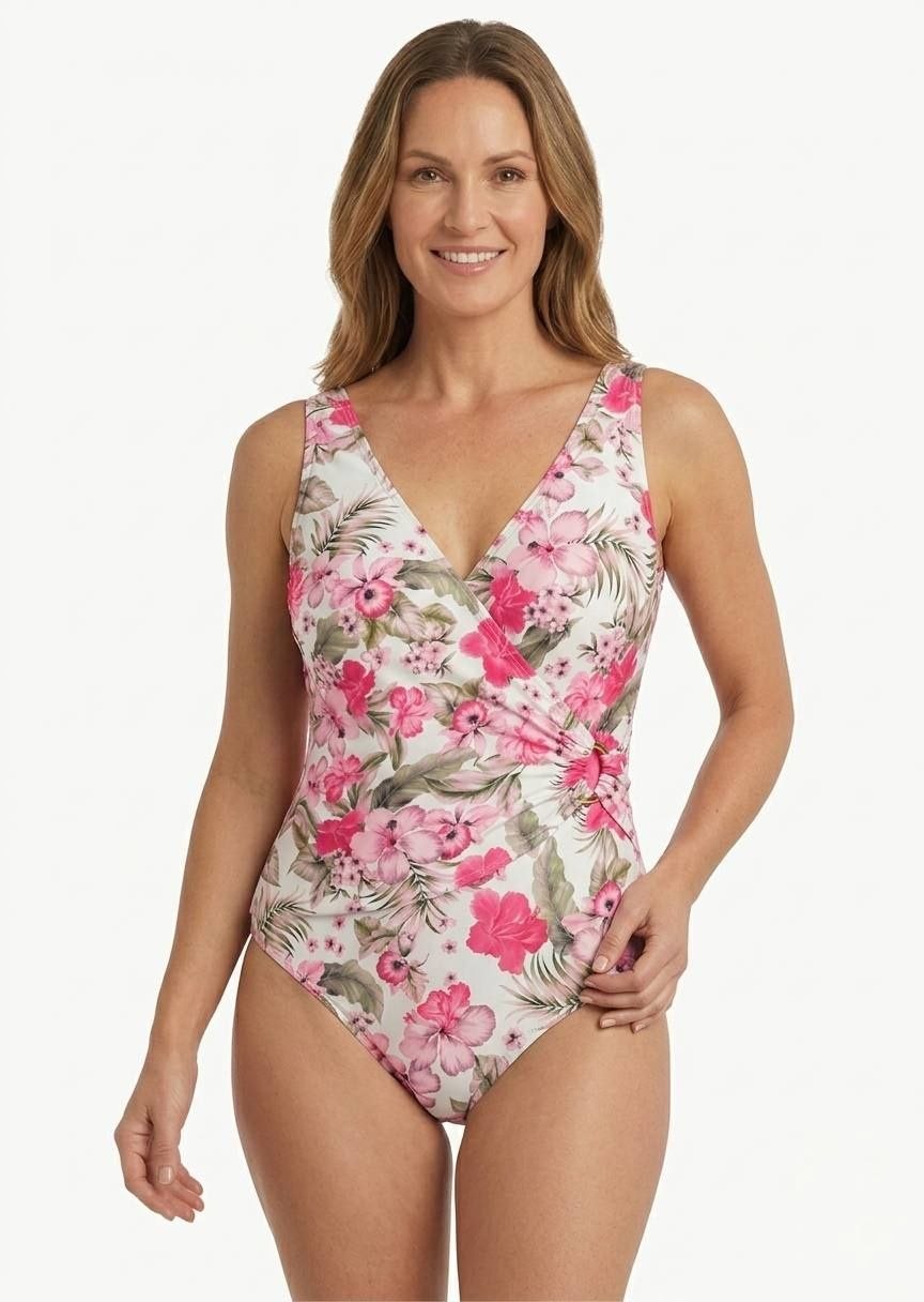 HUNKEMOLLER Floral Surplice Wrap One-Piece Swimsuit