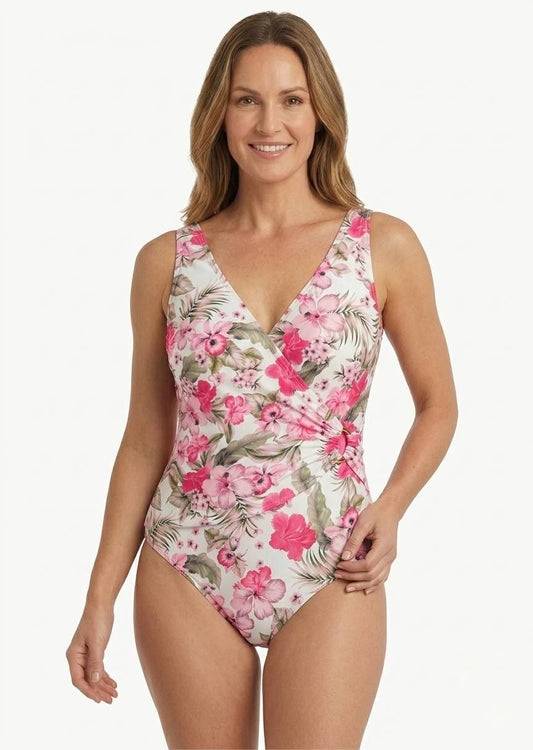 HUNKEMOLLER Floral Surplice Wrap One-Piece Swimsuit