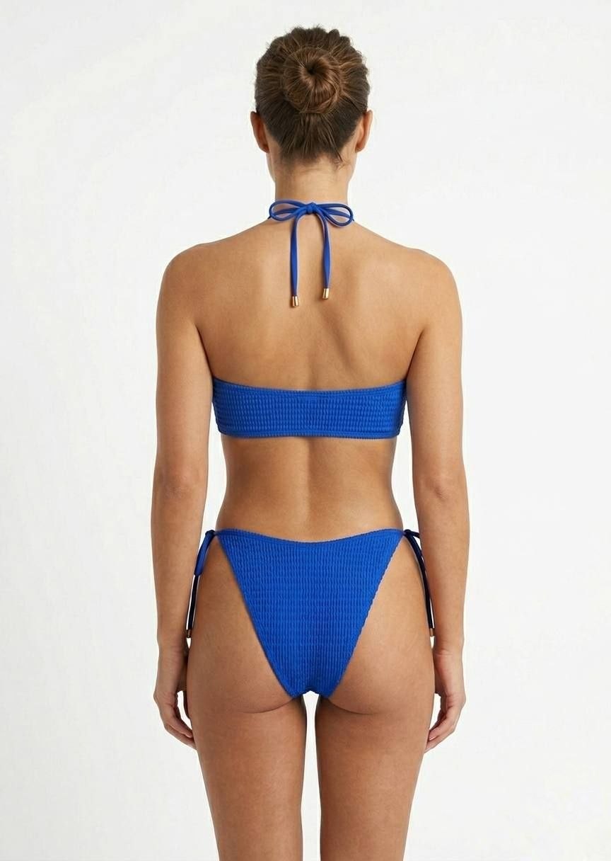 SHEIN Royal Blue Textured Halter Keyhole Bikini Set