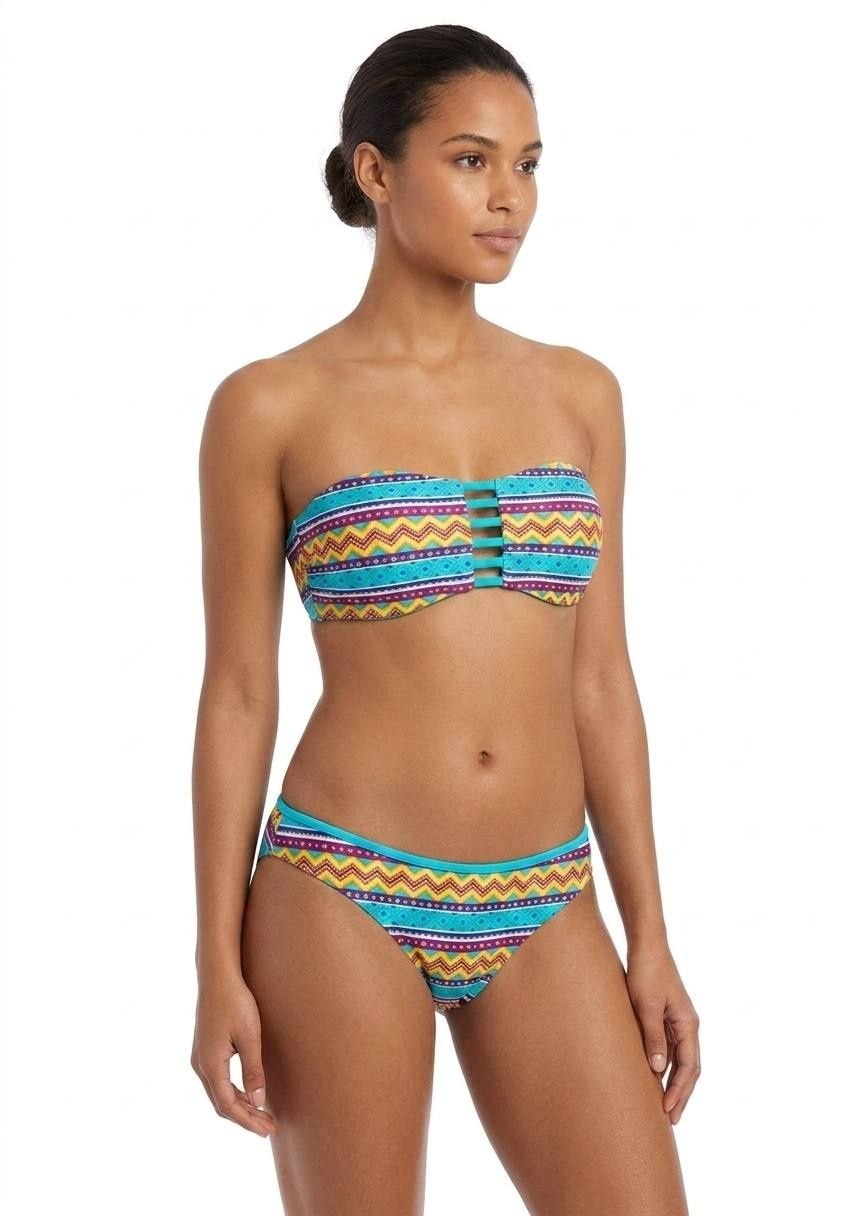 Vibrant Geometric Print Strappy Bandeau Bikini Set