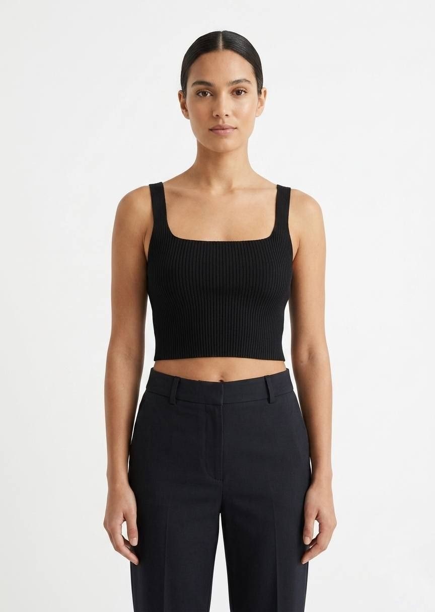 SHEIN Ribbed Knit Square-Neck Lace-Up Crop Top