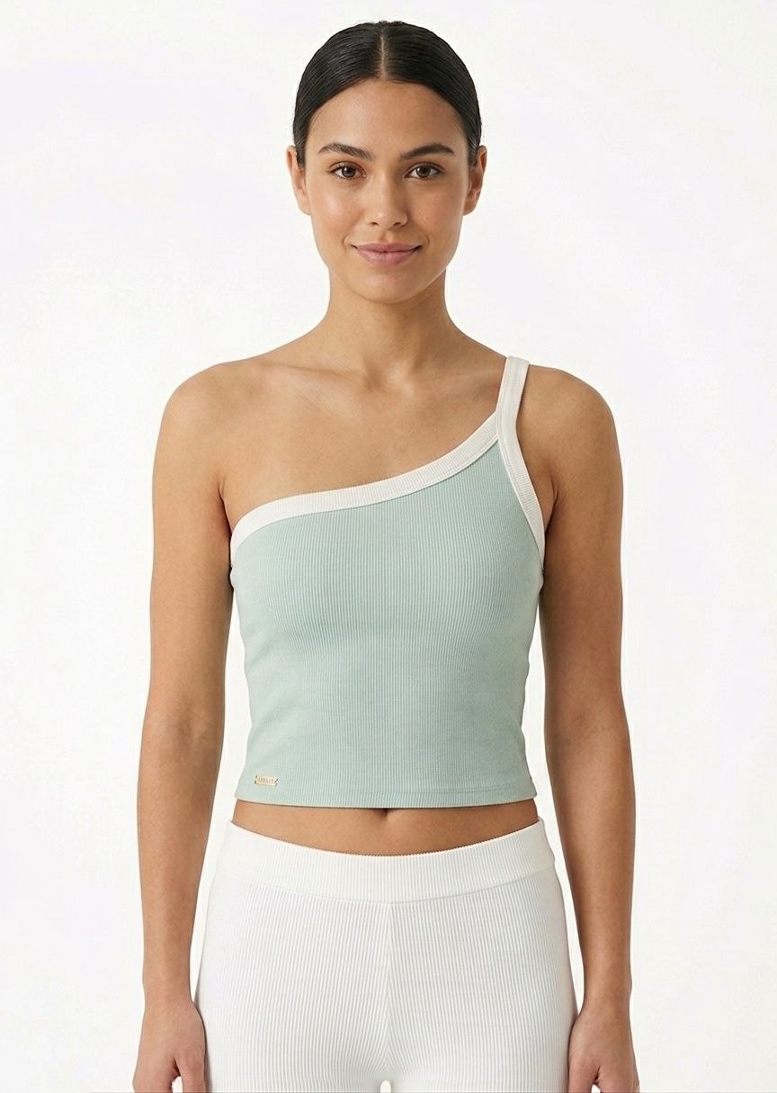 Women's One-Shoulder Ribbed Crop Top - Mint Green