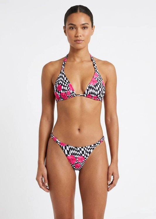 SHEIN Checkered and Pink Floral Print Halter Bikini Set