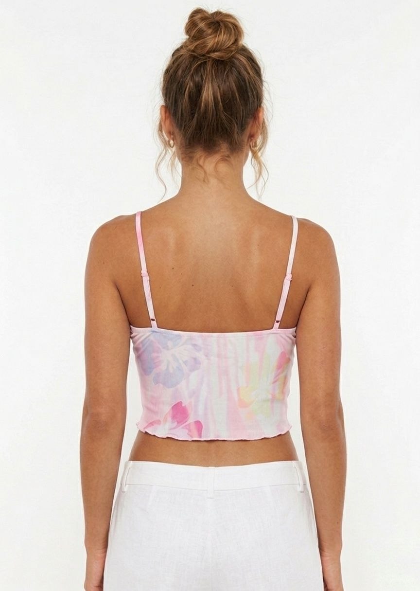BERSHKA Tie-Dye Halter Crop Top with Heart Hardware