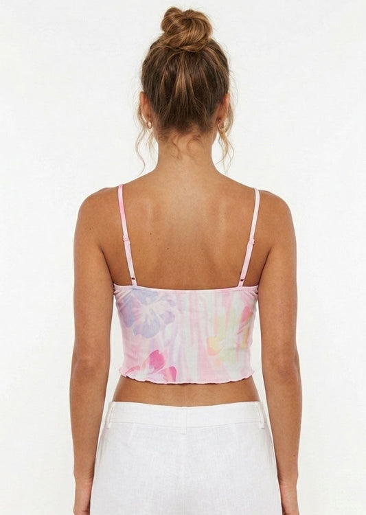BERSHKA Tie-Dye Halter Crop Top with Heart Hardware