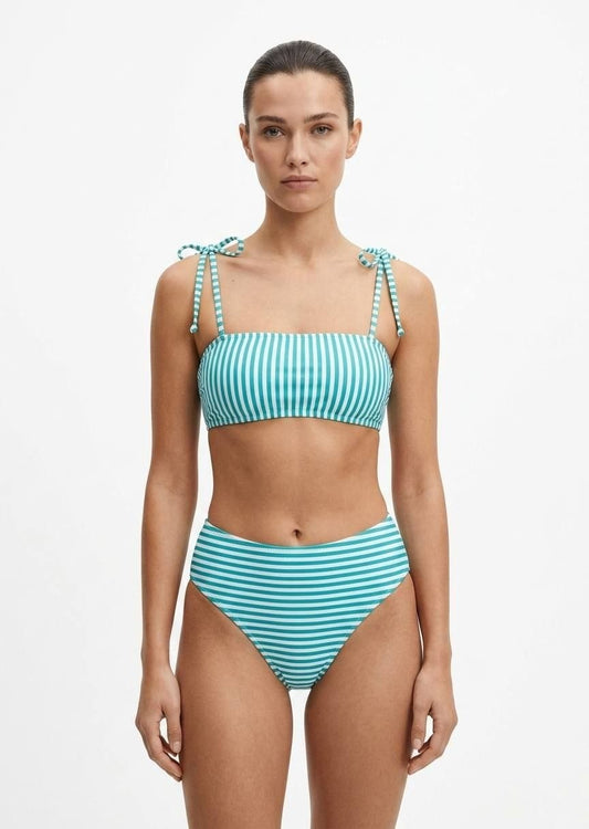 SHEIN Retro Striped Bikini Set with Tie-Shoulder Straps and High-Waisted Bottoms