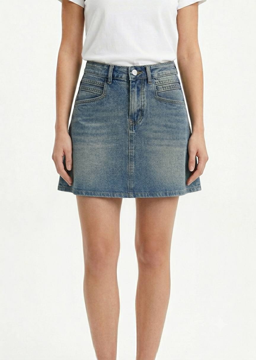 Women's High-Waisted Denim Mini Skirt - Classic Vintage Wash