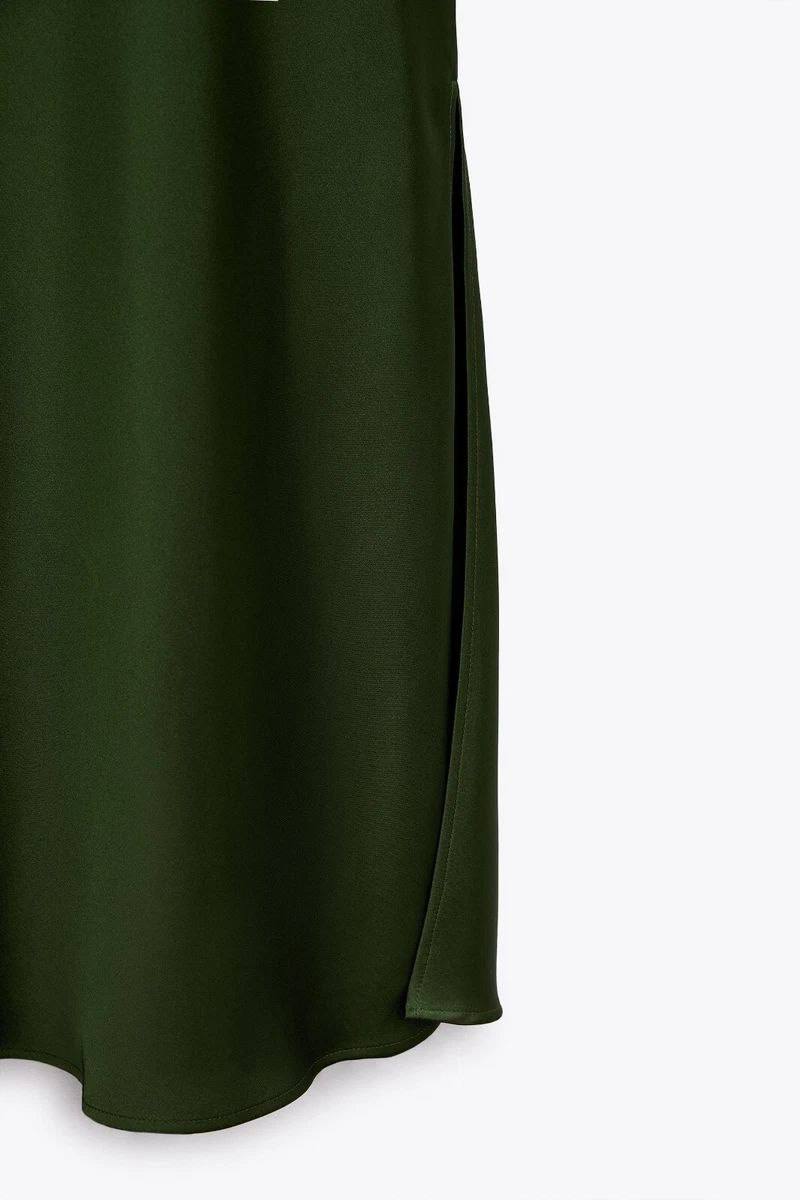 ZARA Satin Midi Slip Dress with Embellished Straps