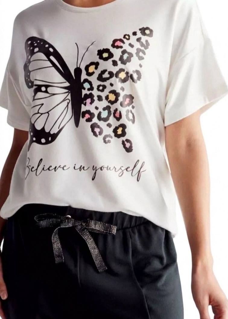MAX BRAND Butterfly Print T-shirt and Plain Pyjama Set