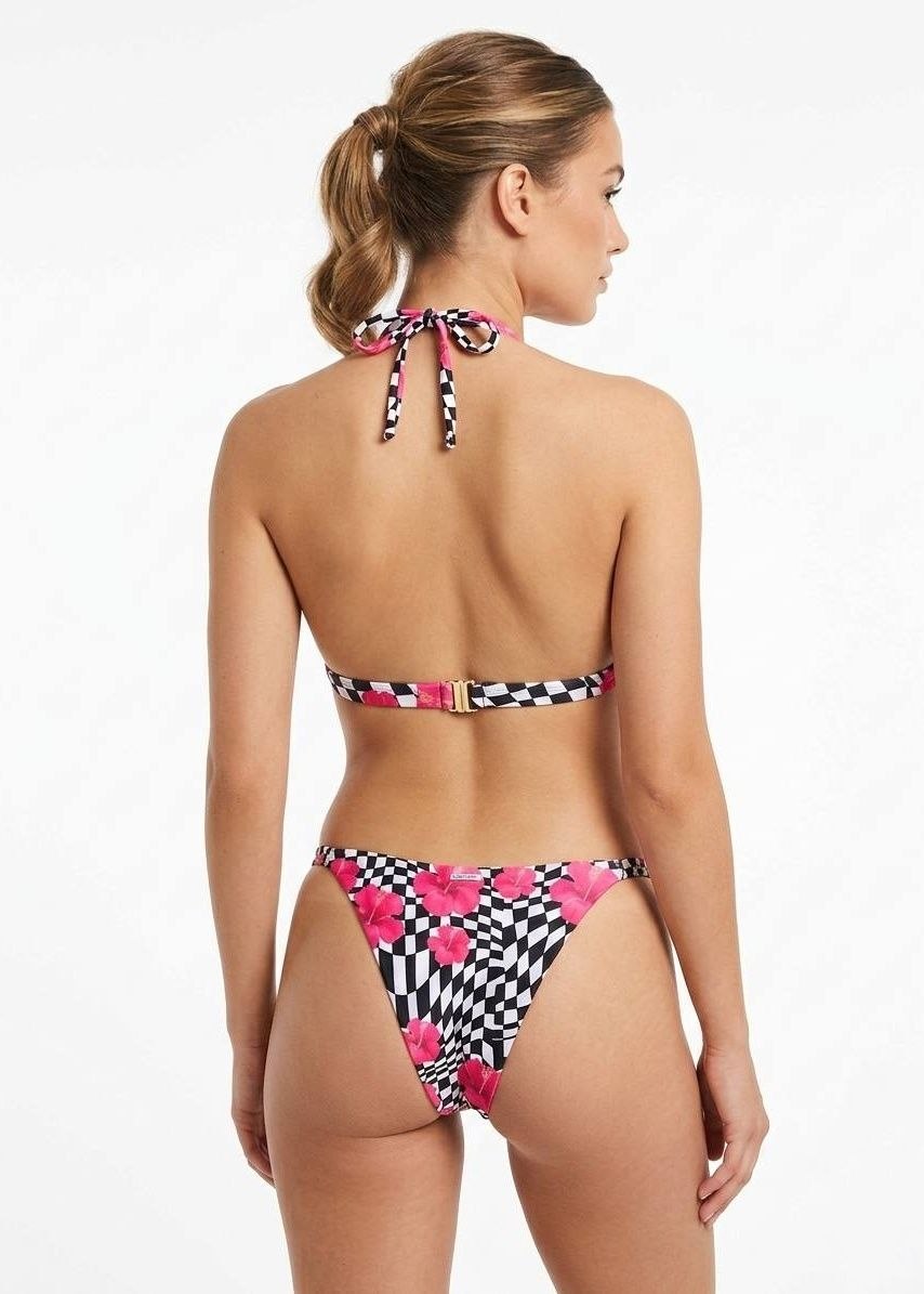 SHEIN Checkered and Pink Floral Print Halter Bikini Set