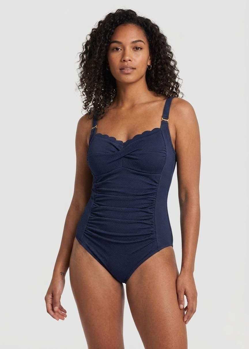 HUNKEMOLLER Textured Scalloped Twist-Front One-Piece Swimsuit