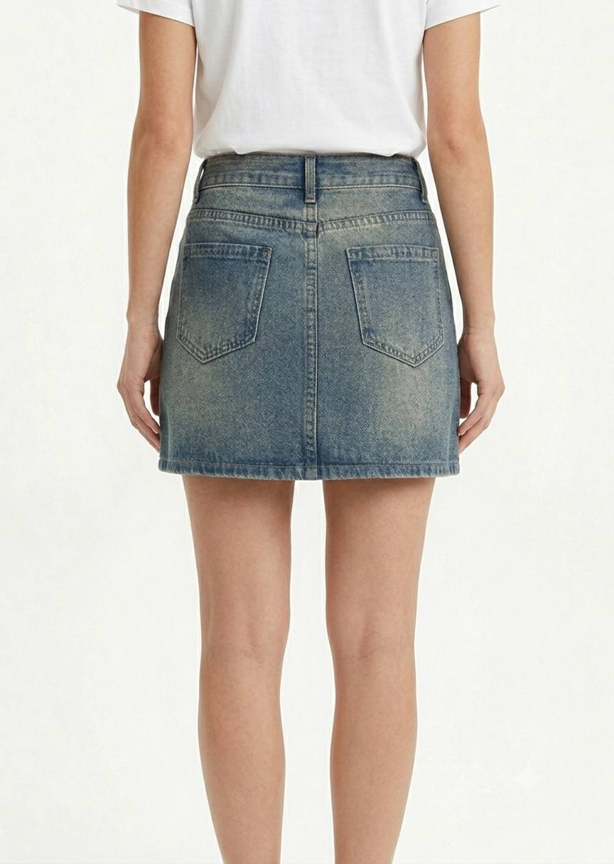 Women's High-Waisted Denim Mini Skirt - Classic Vintage Wash