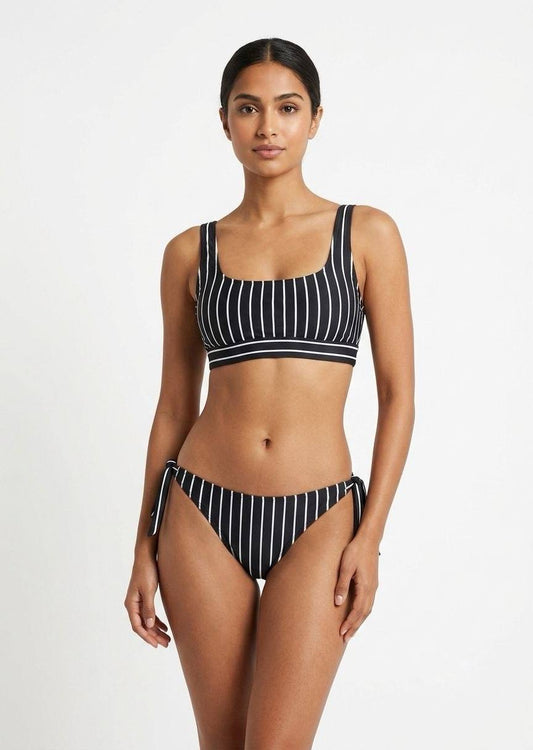 SHEIN Black and White Striped Bikini Set with Tie-Side Bottoms