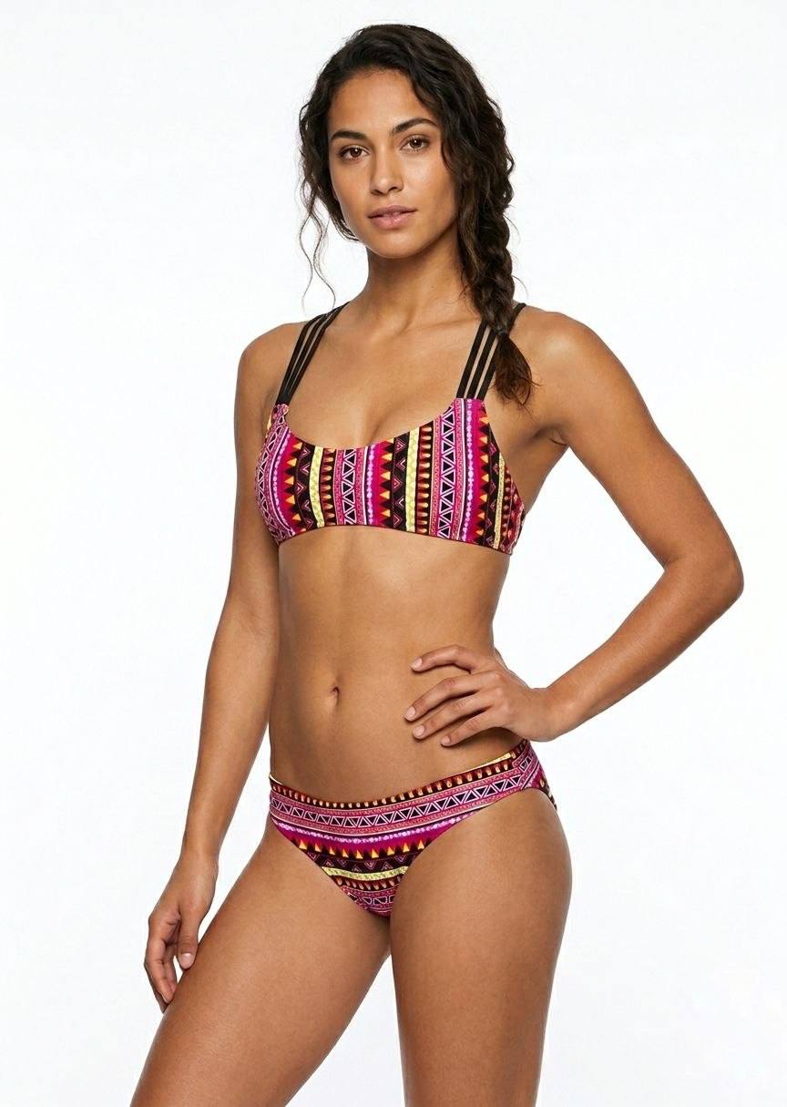 Reversible Tribal Print & Black Bikini Set - Two-in-One Swimsuit