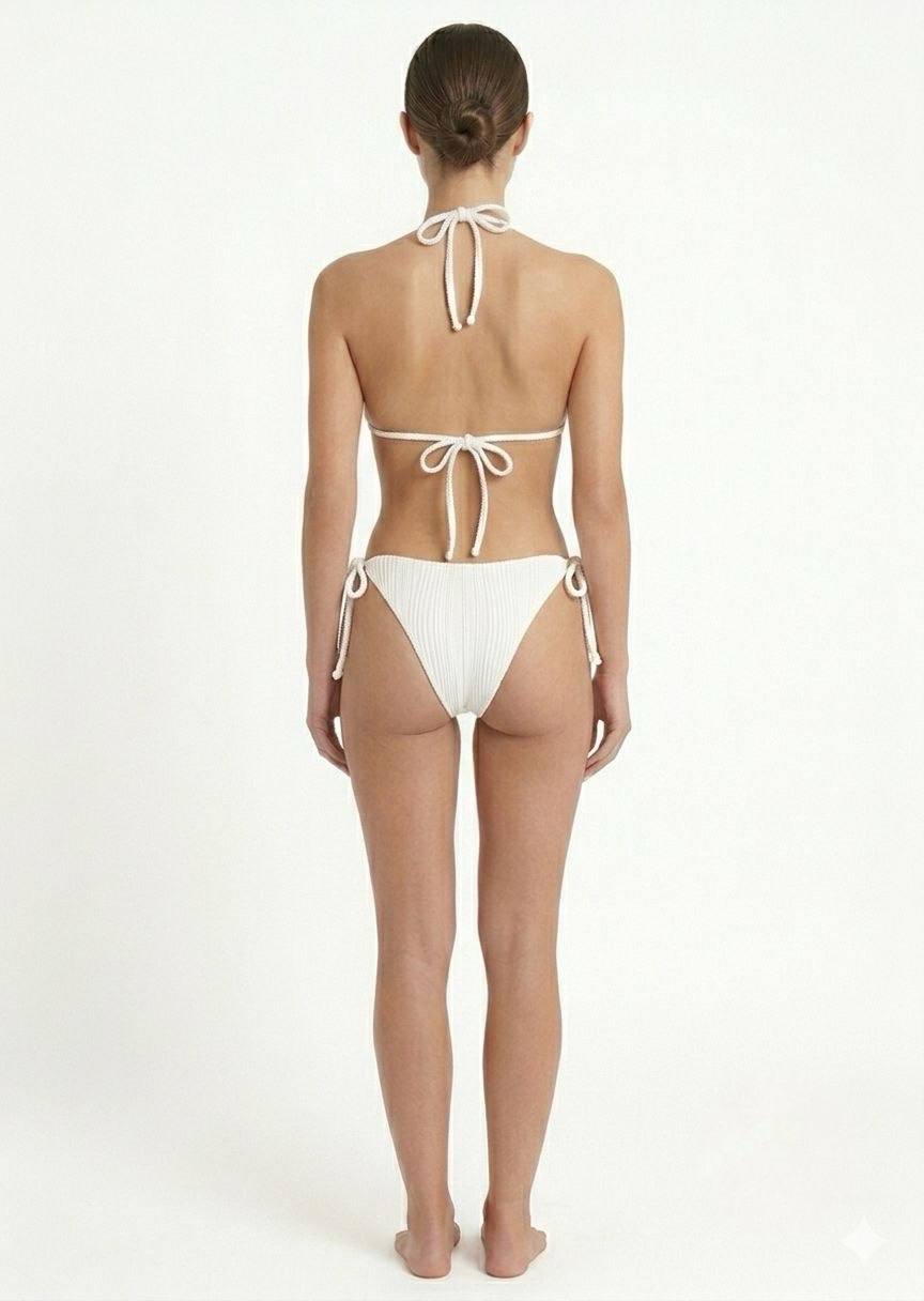 SHEIN White Ribbed Bikini Set with Gold Chain Details