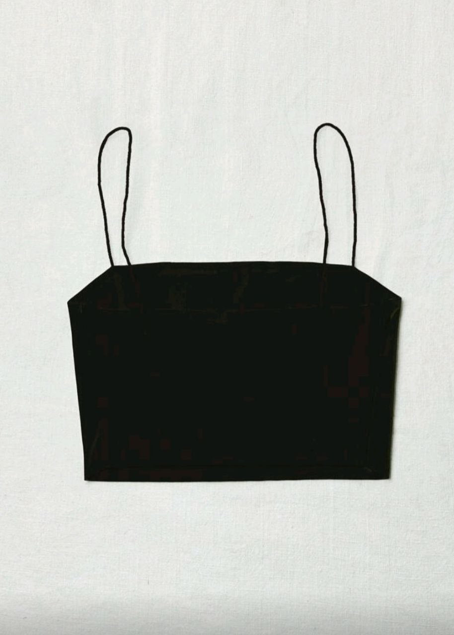 BERSHKA Women's Essential Square Neck Spaghetti Strap Crop Top - Black