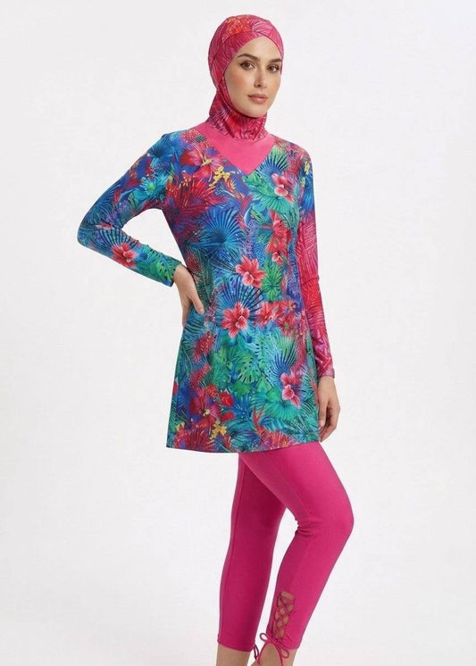 Splash Tropical Floral 3-Piece Modest Swimsuit (Burkini)