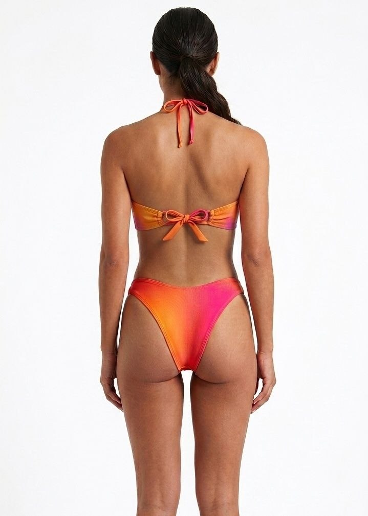 SHEIN Sunset Ombré Halter Cut-Out Bikini Set with Double Band Bottoms