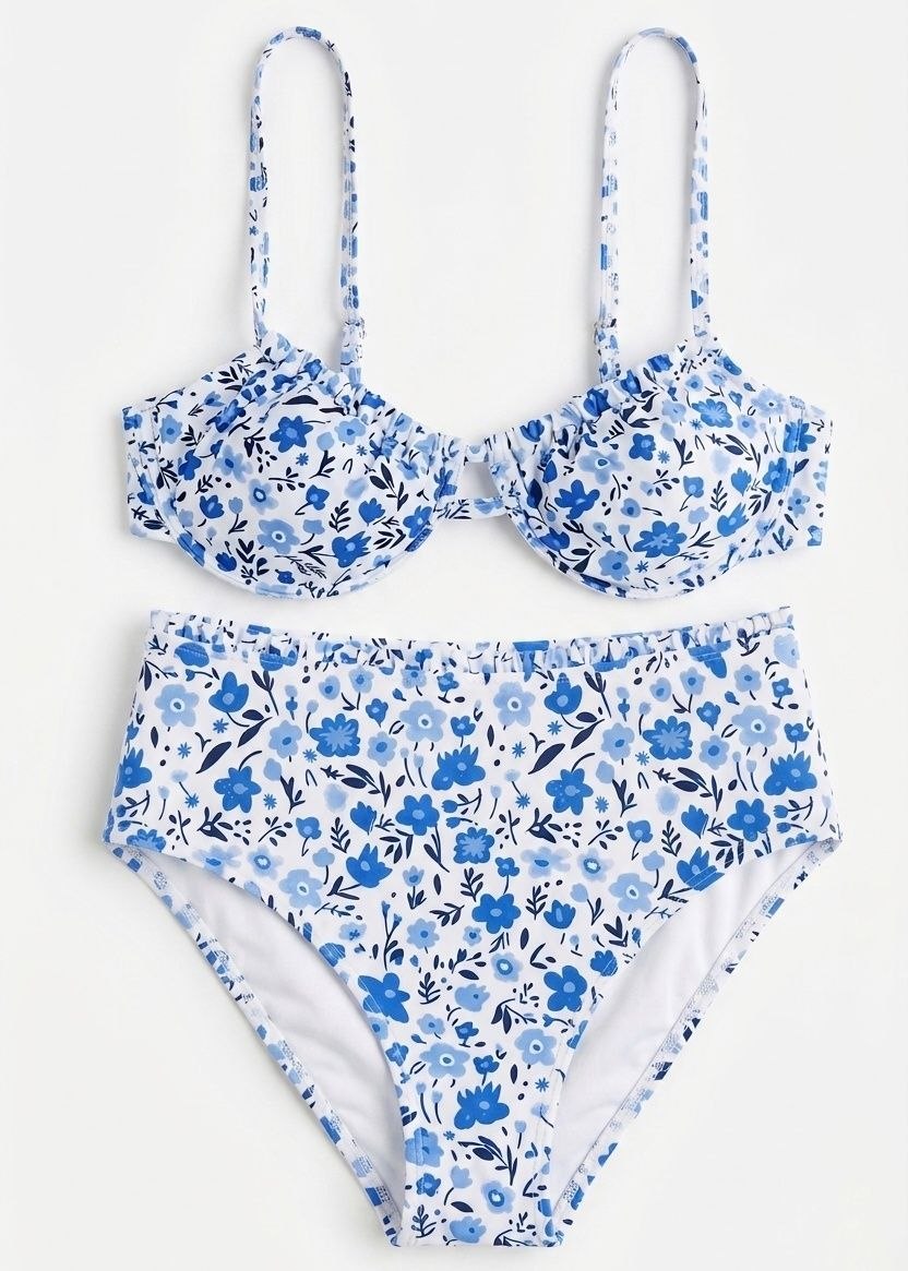 SHEIN Blue Floral High-Waisted Bikini Set
