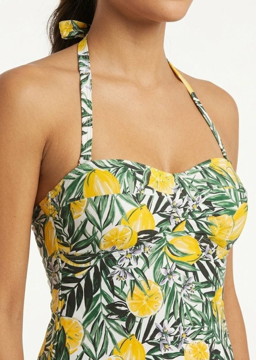 TU Lemon Print Halter Tankini Swimsuit Top
