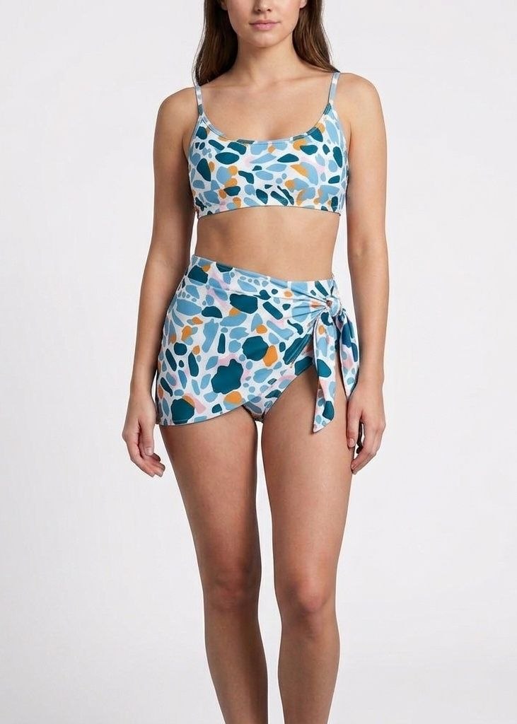 SHEIN Abstract Terrazzo Print Bikini with Sarong Cover-up