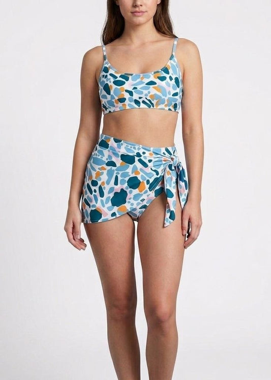 SHEIN Abstract Terrazzo Print Bikini with Sarong Cover-up