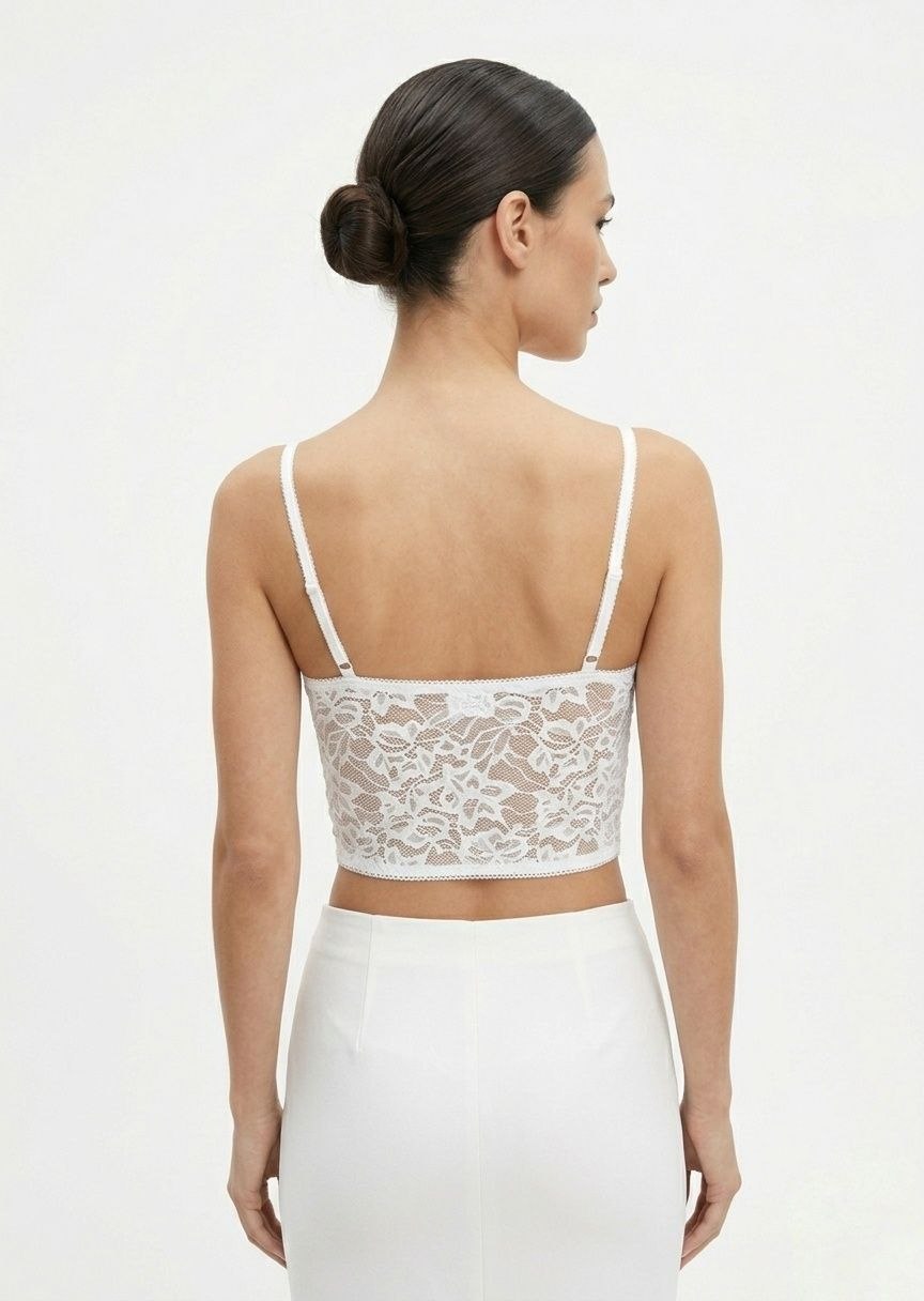 BERSHKA Women's Floral Lace Bustier Crop Top
