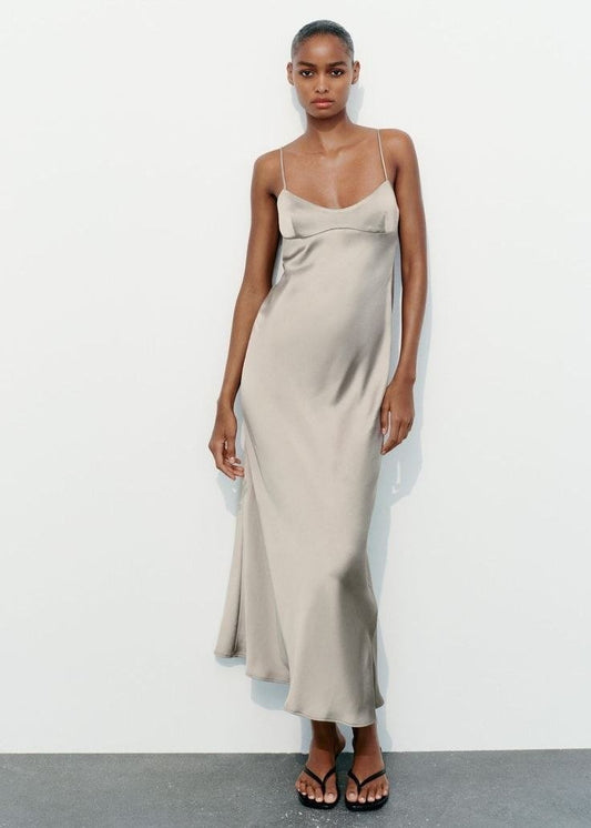 ZARA Satin Cut-Out Midi Slip Dress