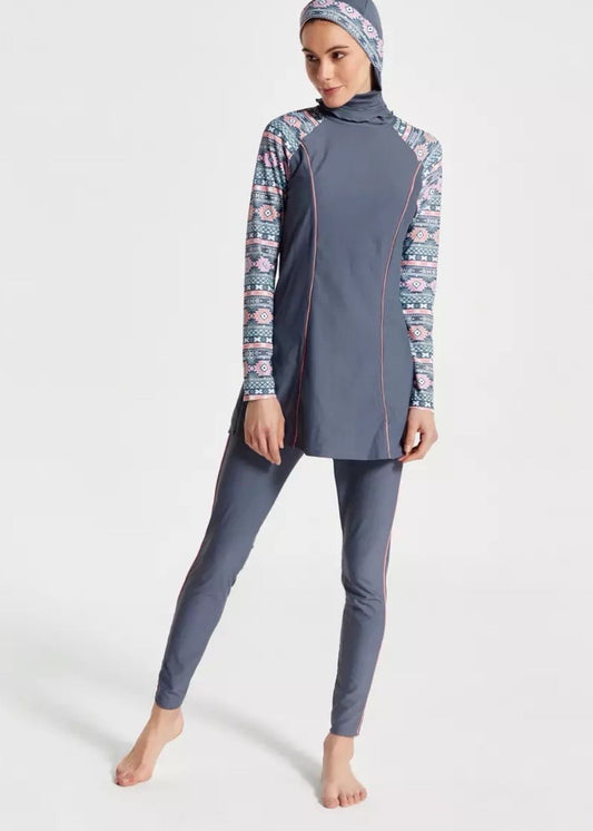 Max Fashion Geometric Print Modest 3-Piece Swimwear Set (Burkini)