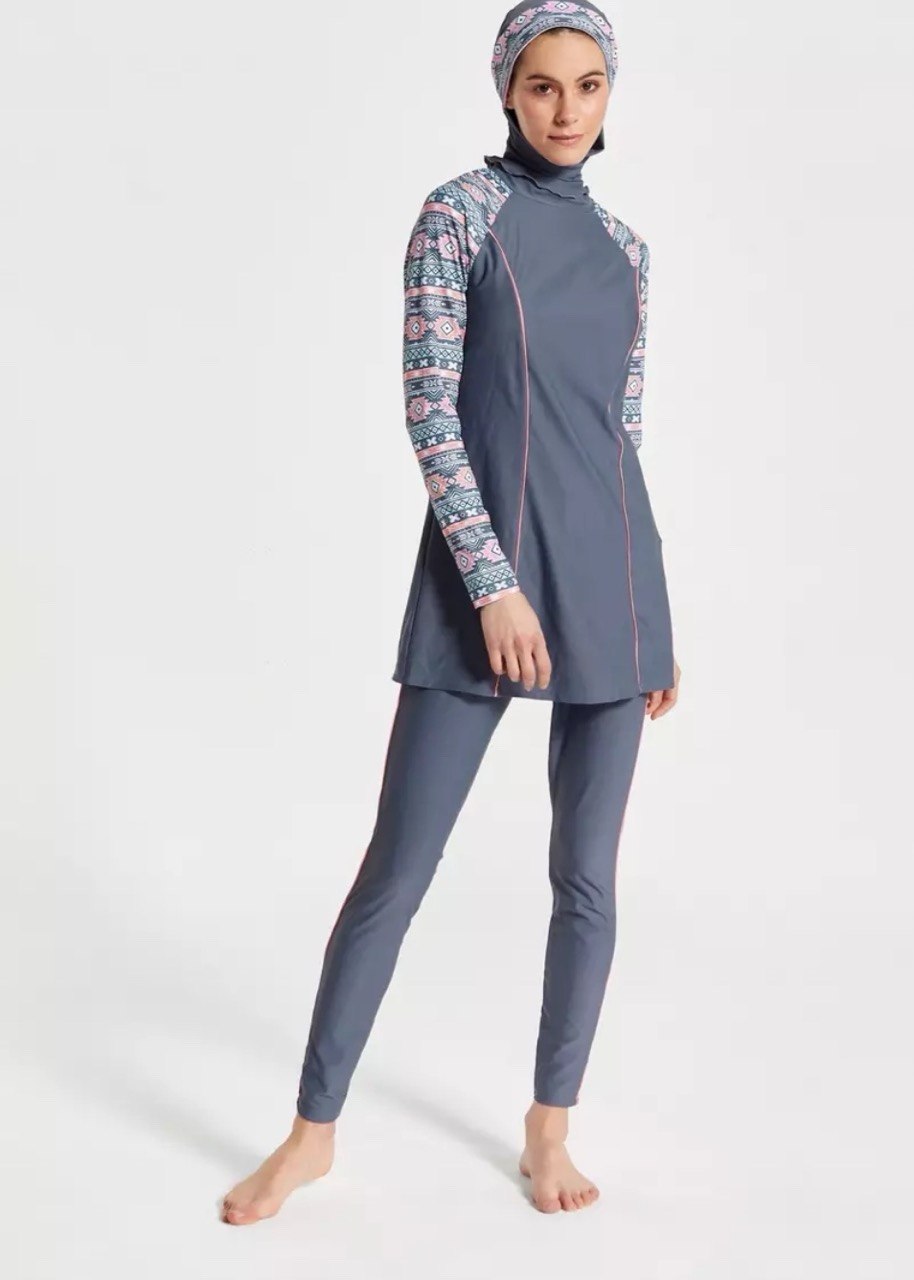Max Fashion Geometric Print Modest 3-Piece Swimwear Set (Burkini)