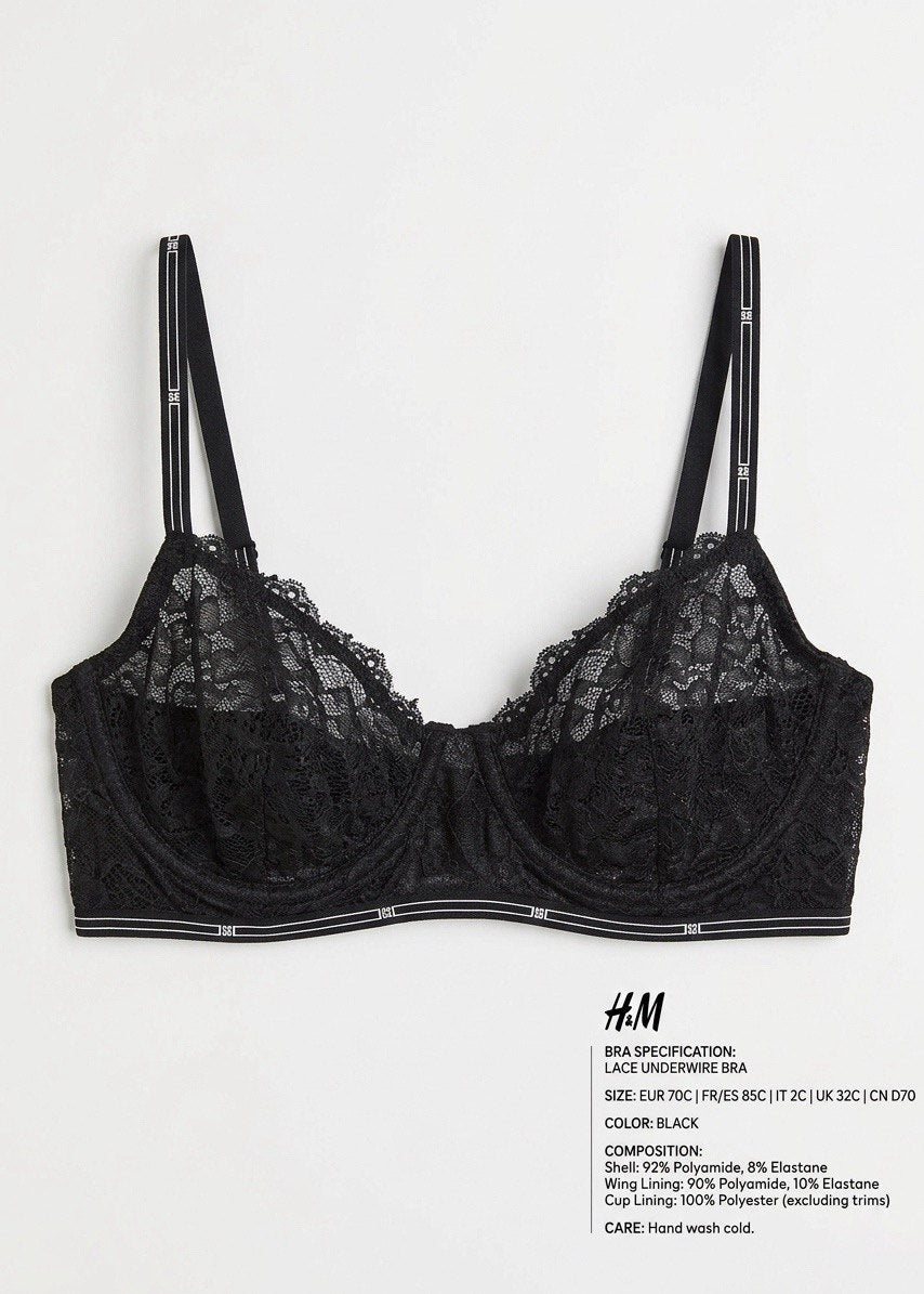 Sleek Lace Padded Underwire Bra – Classic Black