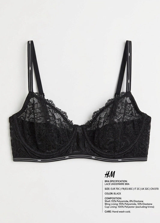 Sleek Lace Padded Underwire Bra – Classic Black