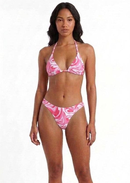 SHEIN Retro Swirl Print Triangle Halter Bikini Set