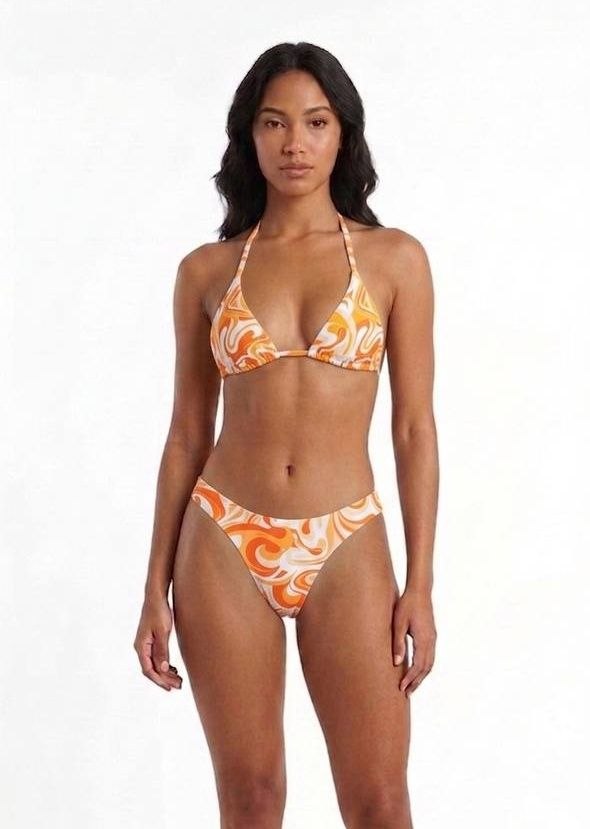 SHEIN Retro Swirl Print Triangle Halter Bikini Set