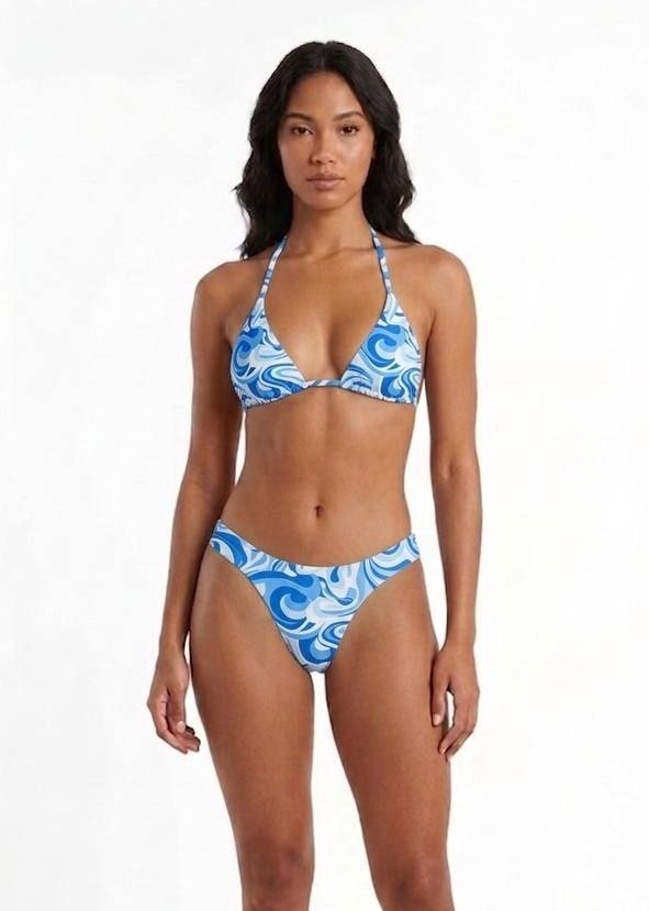 SHEIN Retro Swirl Print Triangle Halter Bikini Set