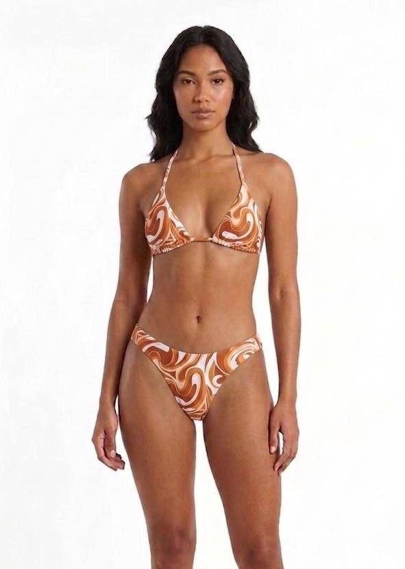 SHEIN Retro Swirl Print Triangle Halter Bikini Set