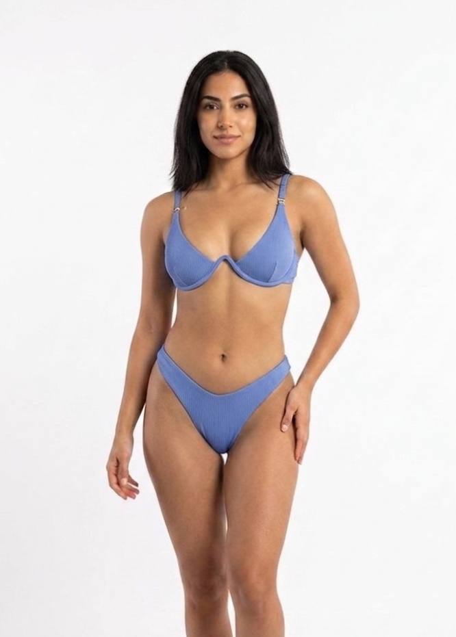 SHEIN Ribbed V-Wire High-Leg Bikini Set