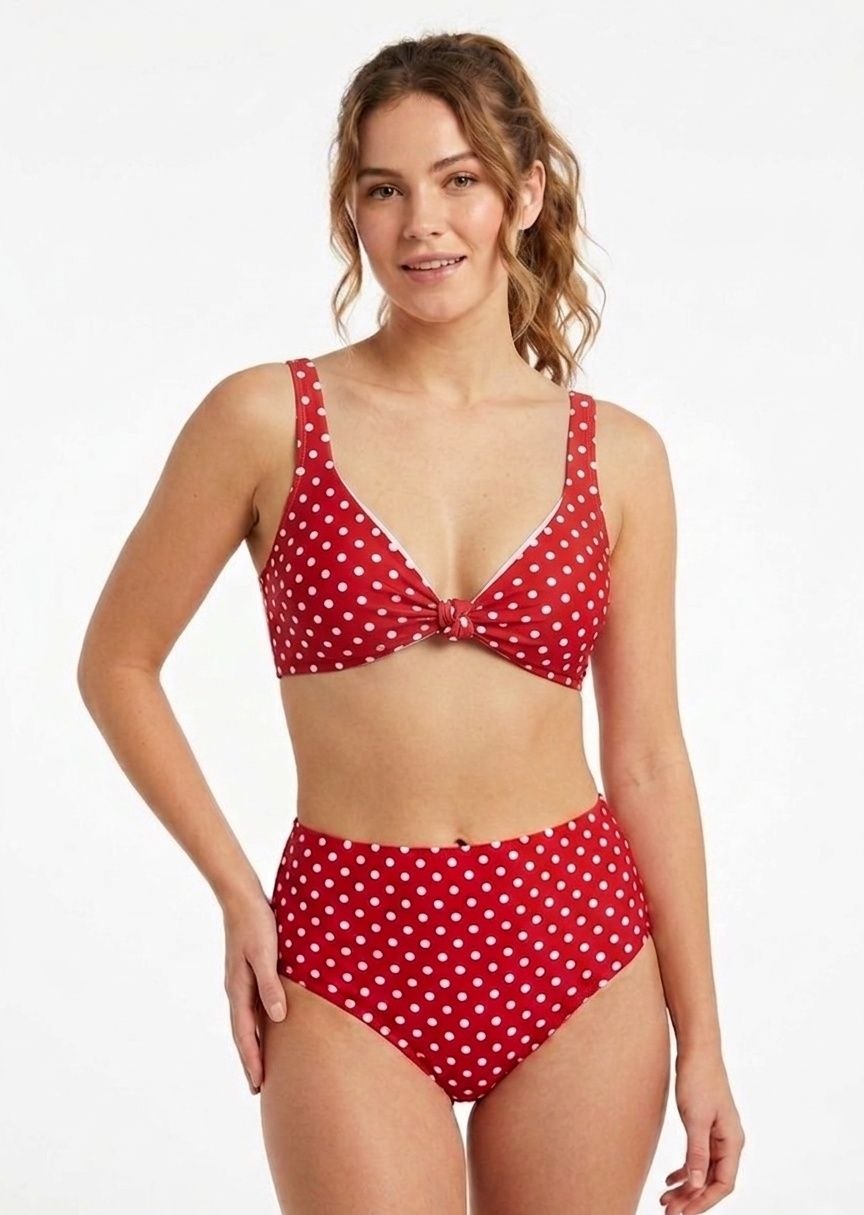 SHEIN Red Polka Dot High-Waisted Bikini Set