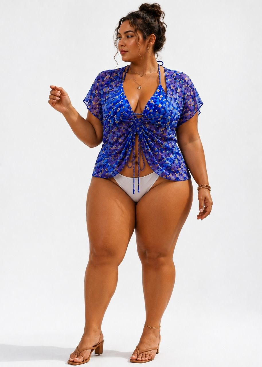 SHEIN Floral Print Bikini Top with Matching Sheer Cover-Up Set