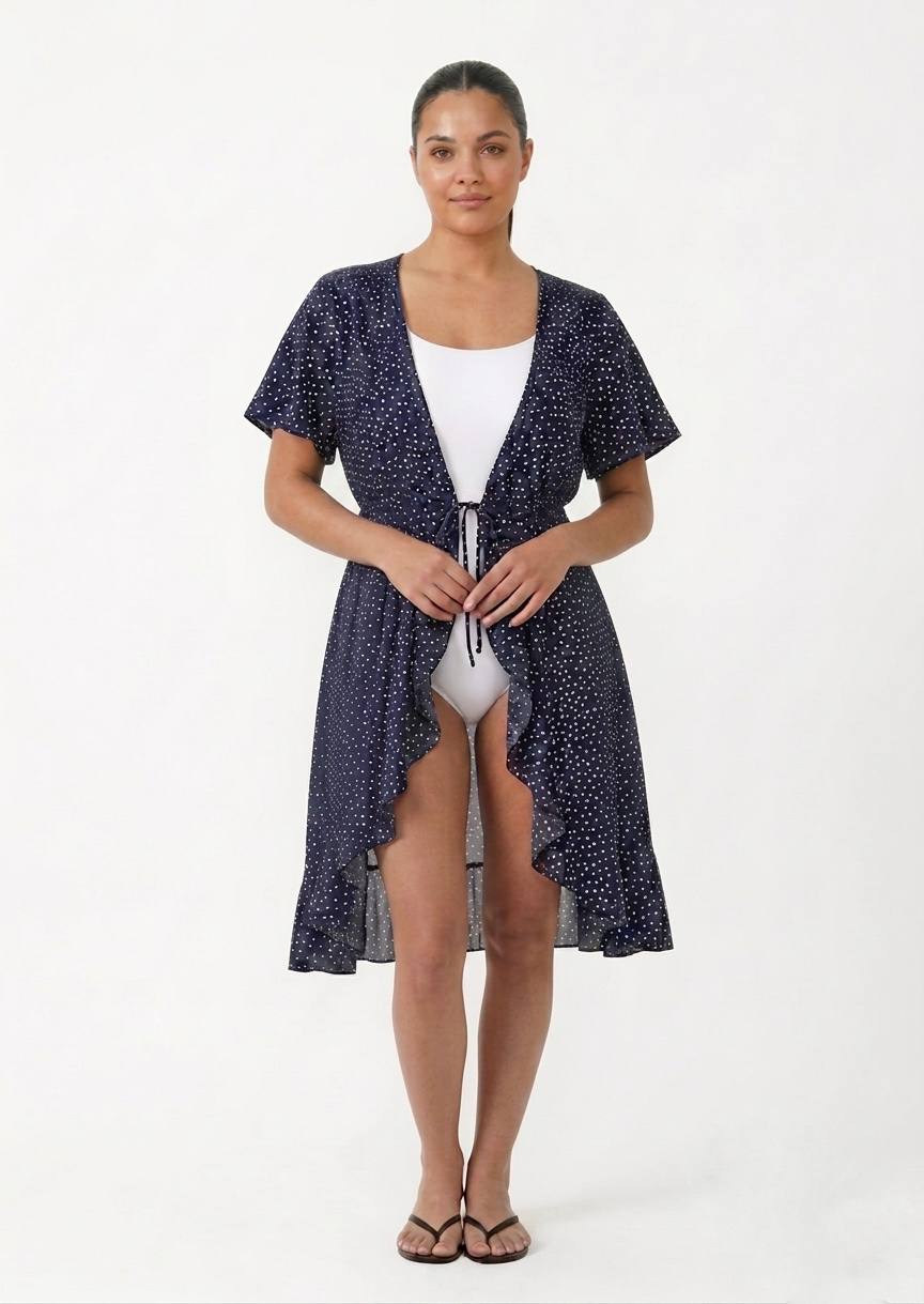 Women's Polka Dot Ruffle Hem Beach Cover-Up
