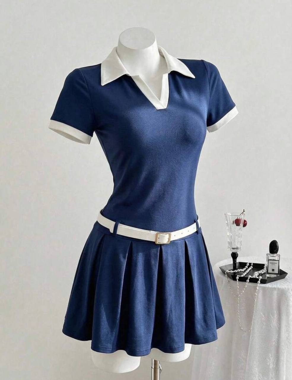 SHEIN Women's Navy And White Summer Casual Dress,